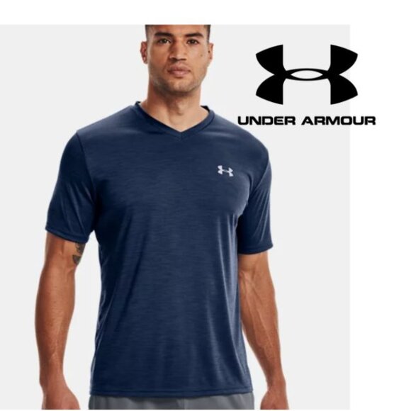 🆕 Under Armour Men's Academy Blue UA Tech V-Neck Short Sleeve T-Shirt SMALL - Picture 1 of 4